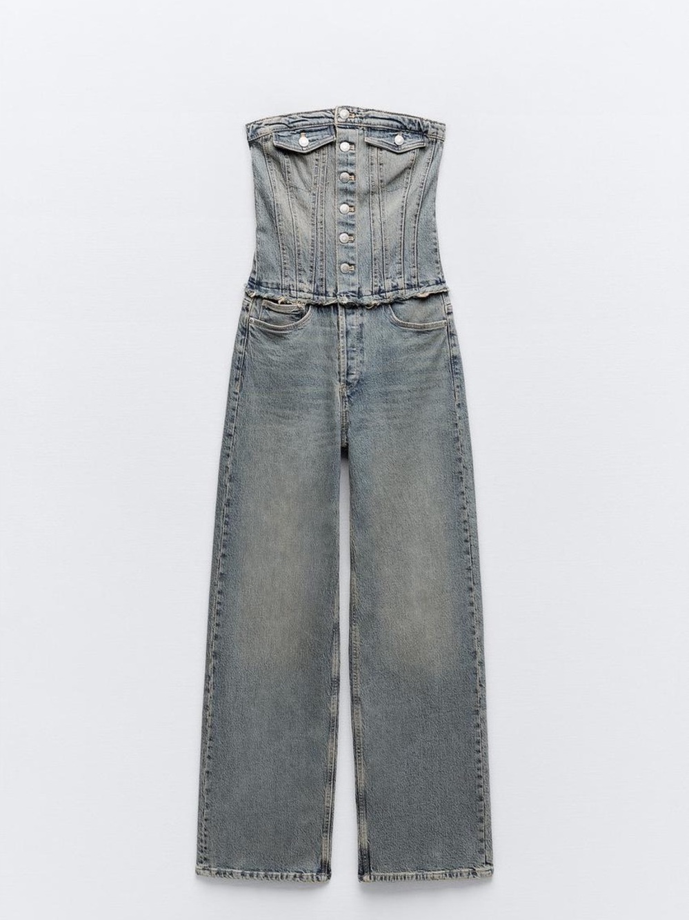 Strapless Denim Jumpsuit Navy Blus